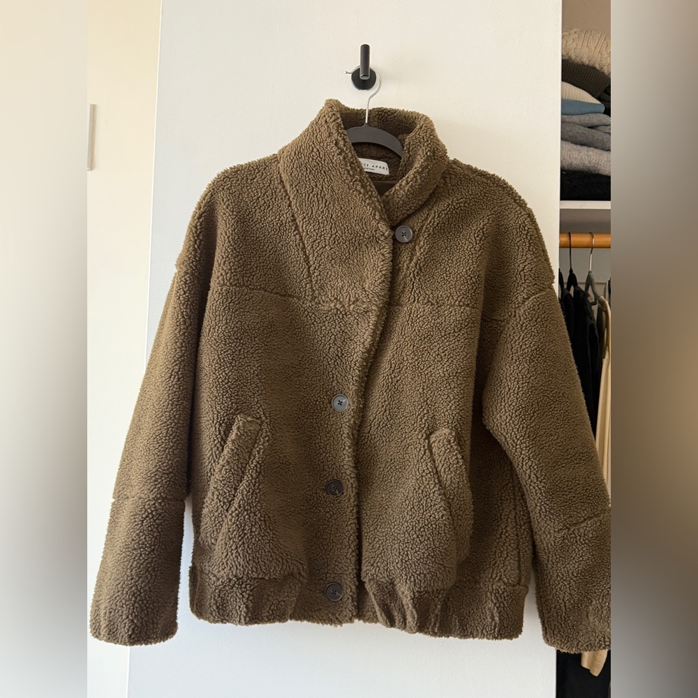 Apiece Apart Faux Shearling Camania Bomber Jacket 
Olive color, Size Small/4